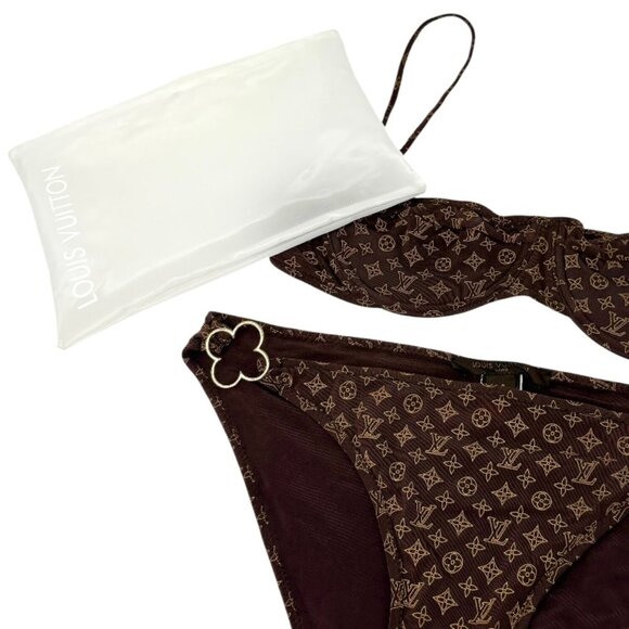 LOUIS VUITTON Vintage Monogram Bikini Swimwear #38 Brown Gold Polyamide [106326] - Picture 10 of 11